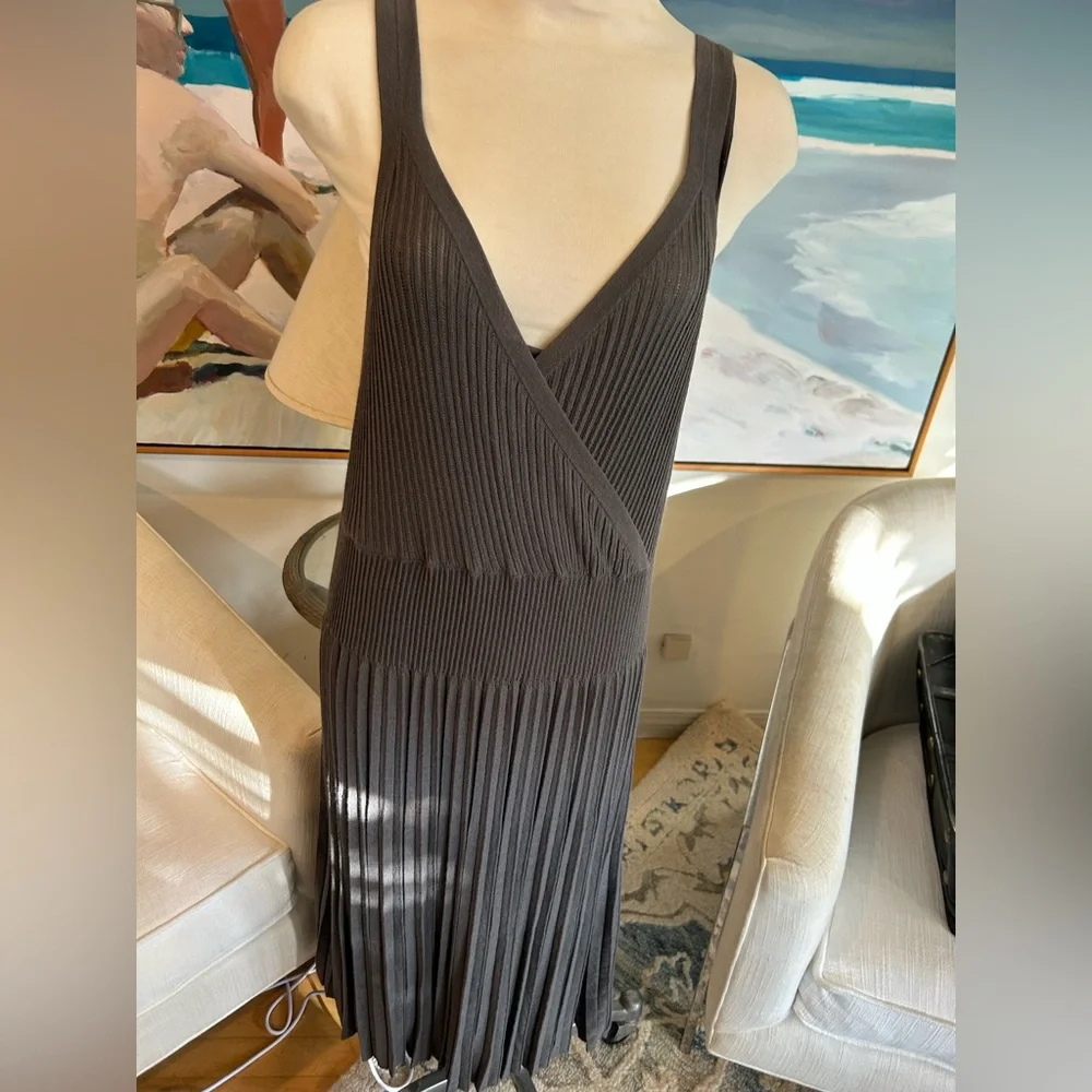 EILEEN FISHER Refined Viscose Pleat Kick Surplice Knee Length Dress, XL NWT - Picture 3 of 15